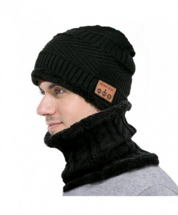 F&U Wireless Bluetooth Beanie Scarf SET Fleece Lined Thick Knit for Women &Man - Black - CU1887DTN88