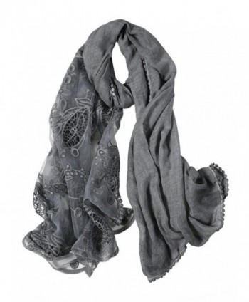 GERINLY Chic Openwork Lace Splice Cozy Scarf For Women Wrap Shawl - Gray - CN188USCDXA