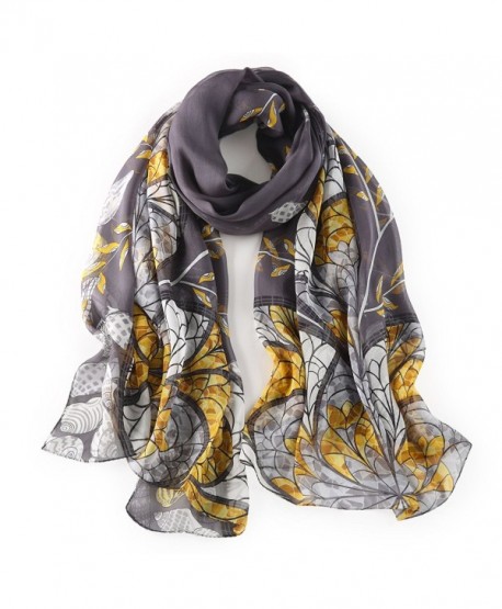 STORY OF SHANGHAI Womens 100% Mulberry Silk Head Scarf For Hair Ladies Floral Scarf - Dark Gray - CE182HSC4Q9
