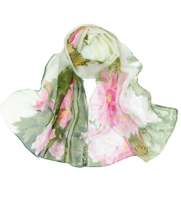 Deamyth Women Chiffon Scarves Flowers Printing Long Shawl Wrap Scarf Headscarf - Green - CS12N460S4N