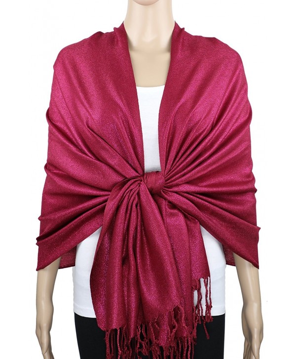 Achillea Sparkling Metallic Evening Shawl Wrap Scarf for Wedding Prom Party Dress - Dark Rose - CU18C4CWK0R