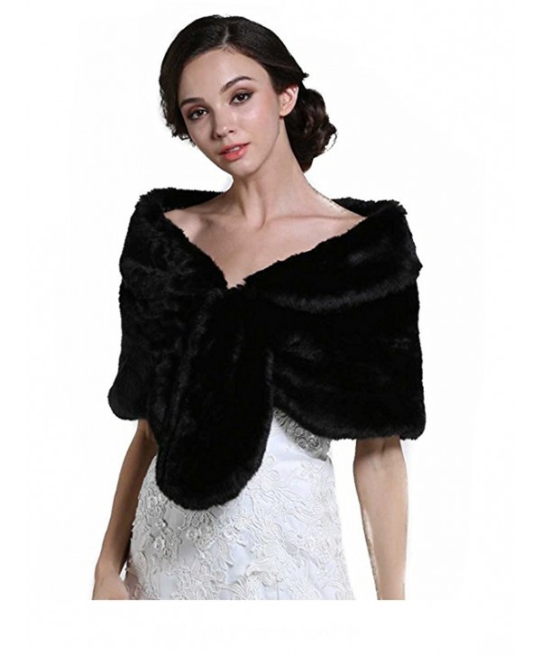 Aukmla Wedding Fur Wraps Shawls for Women with Clasps - Black - C6185THG0UG