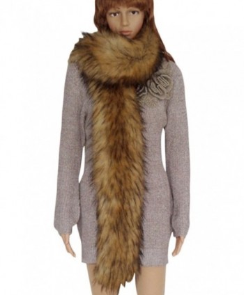 VamJump Women Winter Warm Faux Fox Raccoon Fur Collar Long Scarf - Kahki - CV127Z34O1H