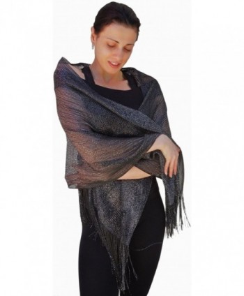 Sheer-Delights Fringed Mesh Evening Wrap Shawl for Prom Wedding Formal - Black/Silver - C411CRKV5XJ