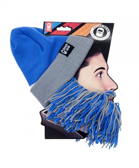 Beard Head Tailgate Series Knit Beanie w/ Beard Hat - Light Blue & Grey - CB12LC6Y3N7