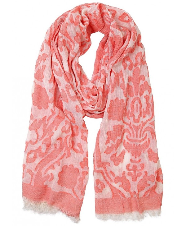 Funky Junque's Women's Spring/Summer Floral Damask Frayed Fringe Edge Scarf - Coral - C412DUC9SYP