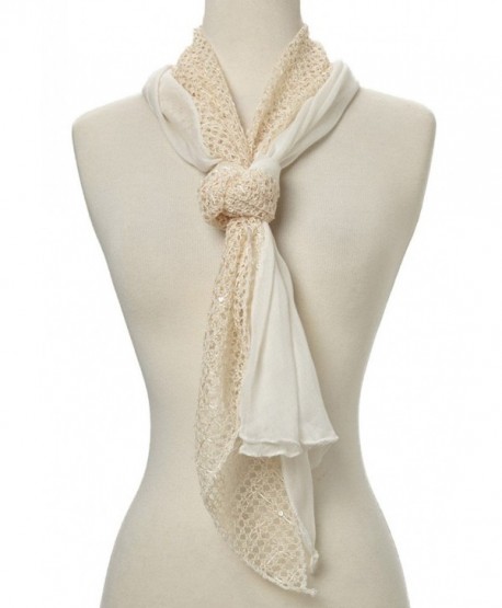 Women Lightweight Soft Sequin Crochet Triangle Scarf - Cream - CK12GSB1BOZ