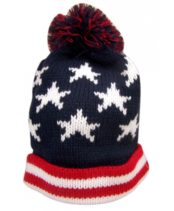 Red White and Blue Patriotic American Flag Knit Cuffed Beanie Hat - CS183GL77WO