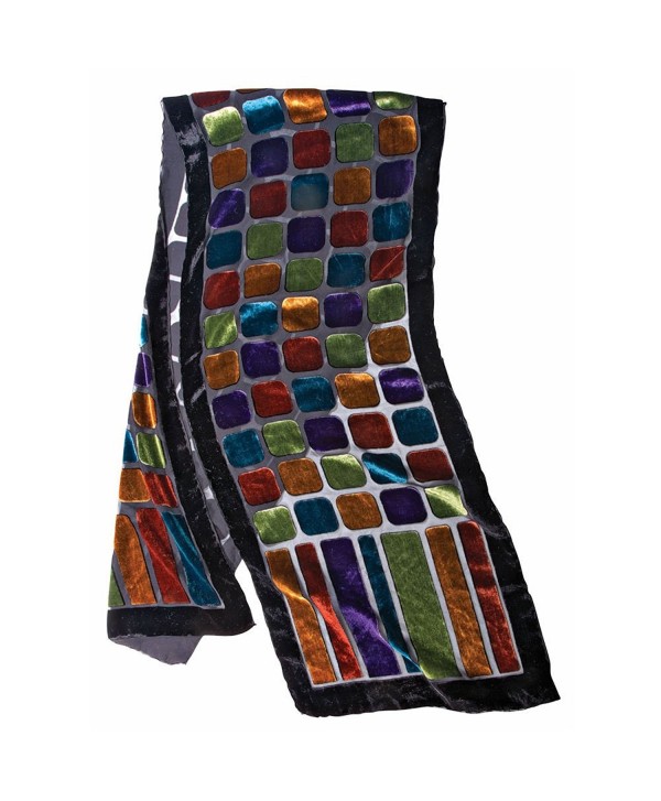 Women's Fashion Scarf - Stained Glass Velvet Scarf with Black Border - C312O39PXCK