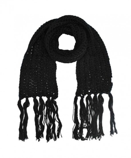 Thick Knit Long Winter Scarf With Fringe - Black - CD1158F4PFF
