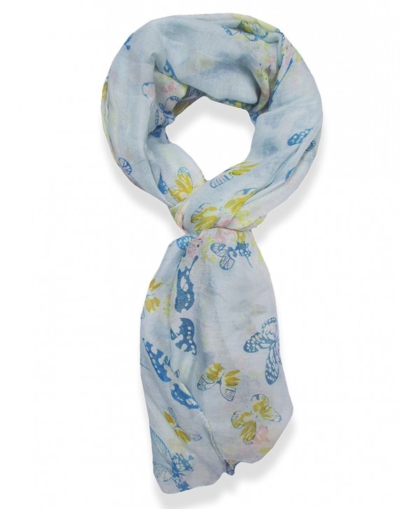 V28 Womens Colorful Printed Butterflies Fashion Scarf - Blue - CT11M89XRF3