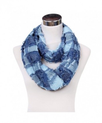 Premium Plaid Stitched Jean Infinity Loop Circle Scarf - Diff Colors - Blue - CM128OHFDEF