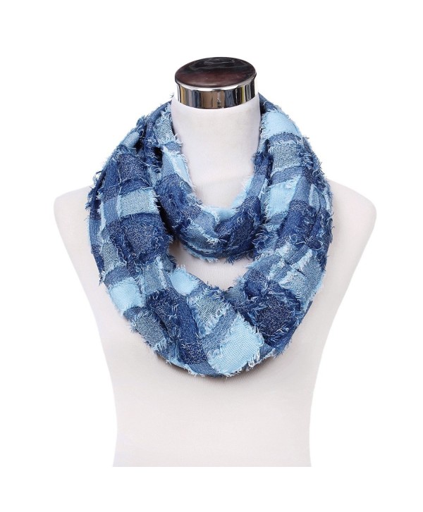 Premium Plaid Stitched Jean Infinity Loop Circle Scarf - Diff Colors - Blue - CM128OHFDEF