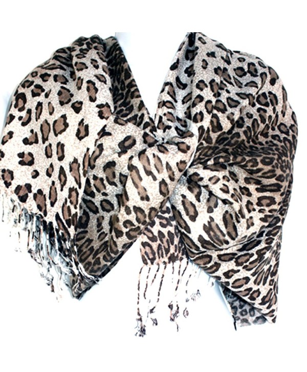 Silver Fever Pashmina-Leopard Animal Print Shawl- Stylish Soft Scarf Wrap - Ivory/Cocoa - C4118IR1LZR