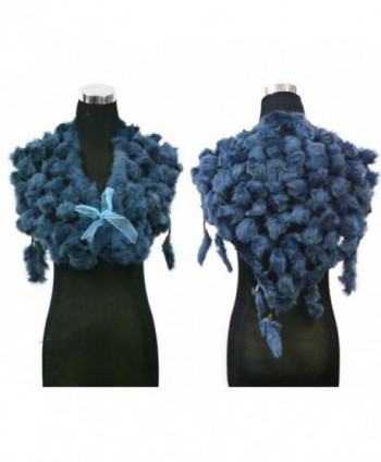 Angora Rabbit Fur Pom Balls Triangle Shawl Shrug Scarf Wrap--Navy - CQ1178S0UVN