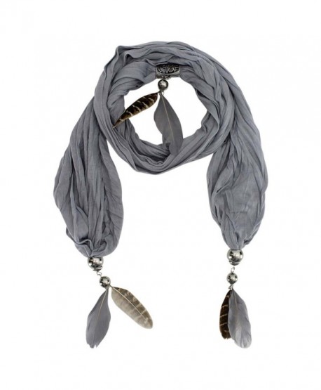 Necklace Scarf With Feathers - Gray - CX118R4QY17