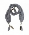 Necklace Scarf With Feathers - Gray - CX118R4QY17