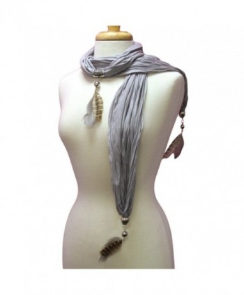 Gray Necklace Scarf With Feathers
