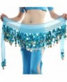 ESHOO Women Multi Colors Chiffon Belly Dance Hip Scarf Ruffled Coin Belt Skirt Hip Wrap - Blue - C912NS09J1E
