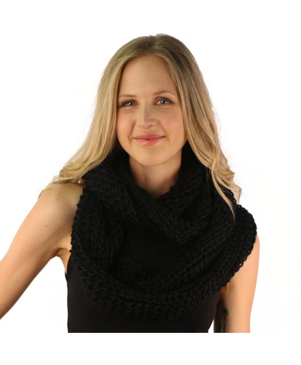 Ladies Winter Chunky Weave Wide Knit Chain Circle Loop Eternity Snow Scarf - Black - CZ116OR7EBN