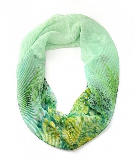 NYFASHION101 Women's Floral & Leaf Print Stretchable Sheer Loop Infinity Scarf - Green - CQ11WHUJZUT