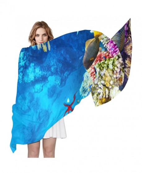 Women Corals And Tropical Fish Scarf- JSTEL Elegant Fashion Ladies Soft Wrap Shawl Chiffon Neckerchief - CX186KH4O49