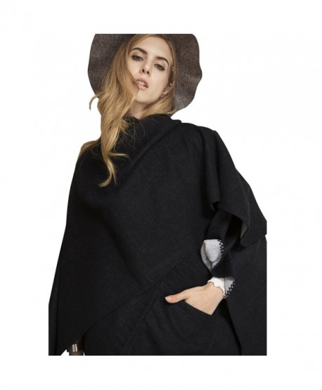 Plaid Scarf Long Scarves Blanket Warm Tartan Checked Shawl With Pocket Poncho Cape - 17005-black - CM186WE90LC