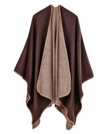 LAFASO Womens Open Front Poncho Cape Shawl Long Cardigan Coat - Pattern1-coffee - C7186ZOG6EY