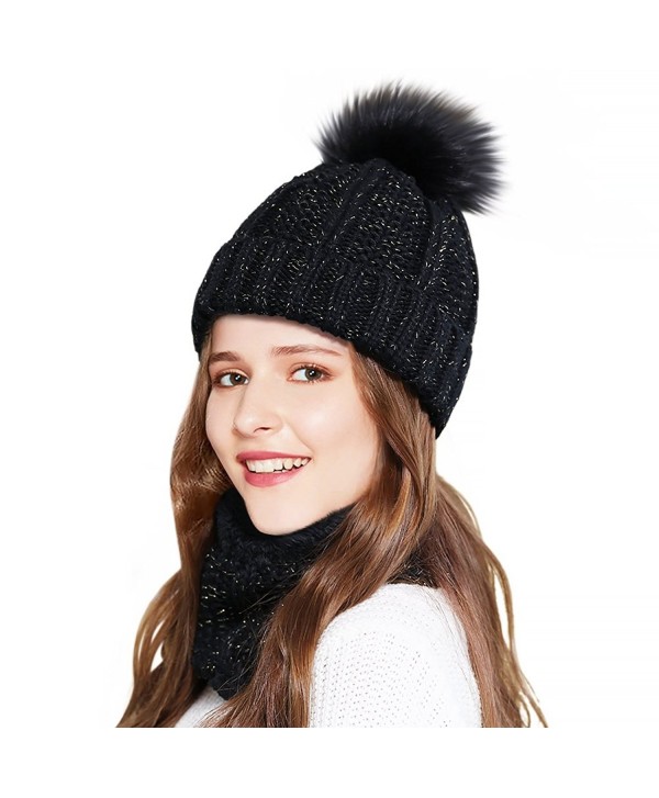 Beanies Women Winter Warm Knit Hats Ski Cap Infinity Scarf Set - Black - C5186TU2GDS