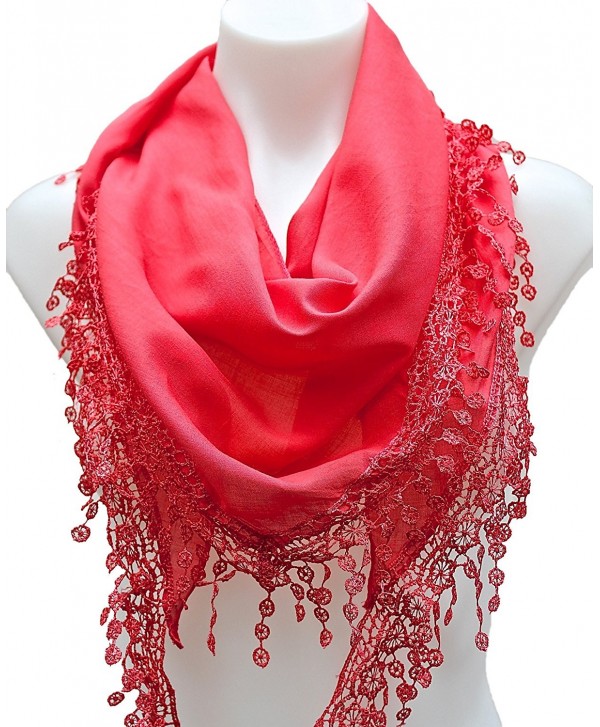 Terra Nomad Women's Girls Triangle Lightweight Scarf with Lace Trim - Tangerine - C511HSB9GZV