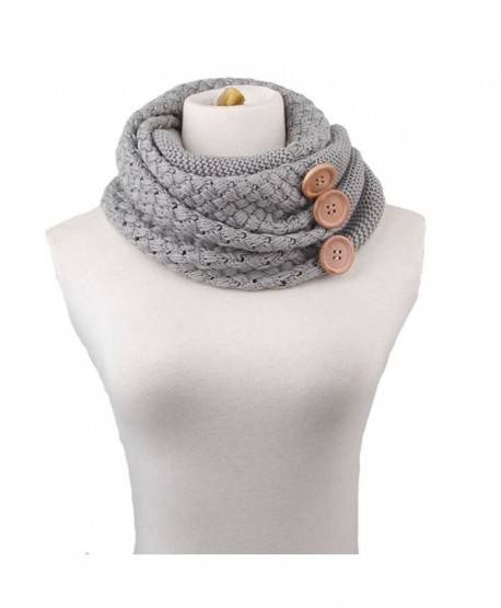 Xife Women's Pashmina Blend Chunky Ribbed Knit Button Winter Infinity Circle Scarf Cowl - Gray - CO1294DA2CP
