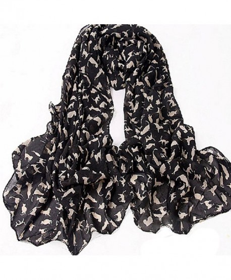 Gilroy Women's Cat Kitten Pattern Chiffon Scarf Graffiti Style Shawl - Black - CC12N1W23MD