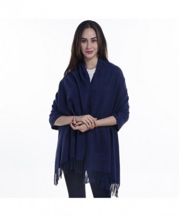 Niaiwei Extra Large Womens Long Cashmere Wool Winter Shawl Wrap- Solid Color 78 27 inch - Navy Blue - CF186YRS3ZS