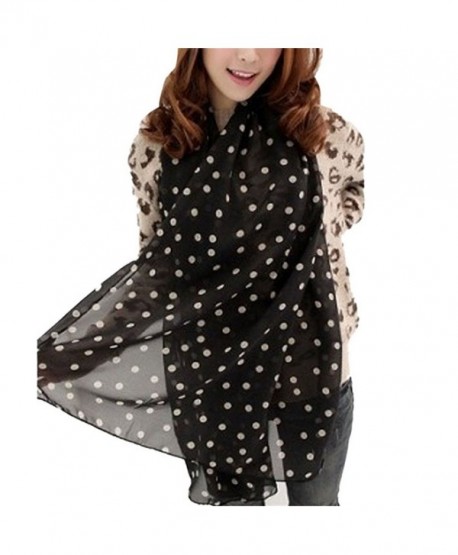 Tuscom Girl Long Soft Silk Chiffon Scarf Wrap Polka Dot Shawl Scarve - Black - CI12NTJ74BM