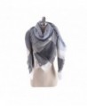 Women FW Geometric Patterns Grid Tassel Cashmere Large Tippet Square Scarf - Light Blue - CB12MDJZFBB