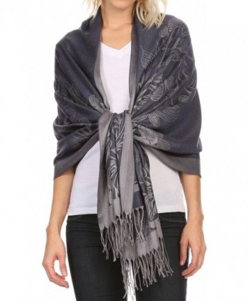 Sakkas Ella Dogwood Flower Straight Border Pashmina/ Shawl/ Wrap/ Stole - Navy Grey - CE12FAFZGF9