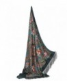 Ladies Floral Shawl With Tassels Ukrainian Polish Russian Head Scarf 43" x 43" - Dark Green - CW17YLZWI5G