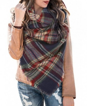 Womens Blanket Scarf Plaid Winter Fall Warm Tartan Shawls Wraps Chunky Classic Soft Scarfs - 2-navy&red - CJ187EEC6GT