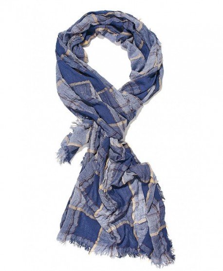 Ladies Tartan Scarf Plaid Lightweight Wrap Soft Shawl Fashion Scarves For Women - Blue - CM12NEMSHT5