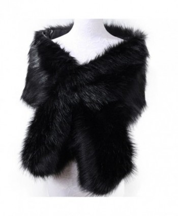 RUNHENG Women's Wedding Faux Fur Shawls and Wraps- Fur Stole and Scarves. 165 x 30cm - Black - CM186M2IN39