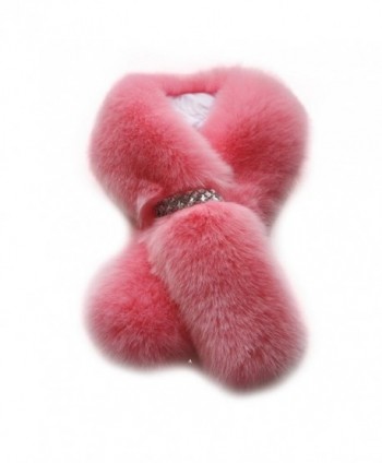 Tenworld Women's Winter Warm Soft Fur Pom Pom Shawl Scarf - Pink - C312N4OOEJT
