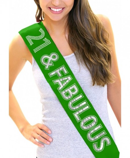 21 & Fabulous Silver Foil & Rhinestone 21st Birthday Girl Sash RhinestoneSash - Green-silver Foil - CF12N27DKQC