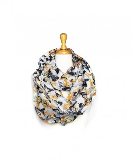 Women's Butterfly Print Light Weight Soft Large Infinity Scarf - Gold - C011VEHLU8V