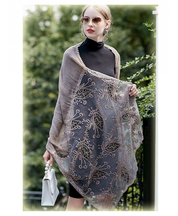 Women Large Shawl Wrap Scarf In Solid Colors Spring Winter Soft Lightweight Lace Flowers Scarves - Khaki - CS188E5M4E9