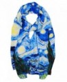 ELEGNA Women 100% Silk Art Collection Scarves Long Shawl Hand Rolled Edge - Van Gogh's Light Starry Night - C61887N8ALU