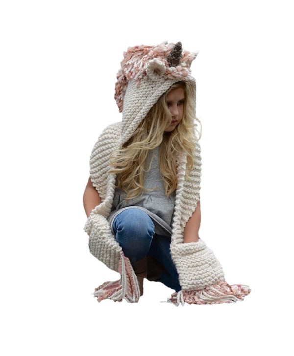 Highpot Kids Unicorn Winter Crochet Hat with Scarf Pocket Hooded Knitting Beanie - B - CM187N2WQMC