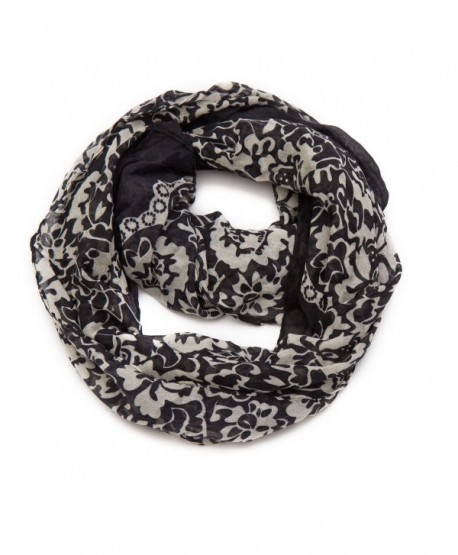 Huan Xun Women Floral Print Circle Infinity Scarf Long - B Black and White - CJ11P7VRYG7