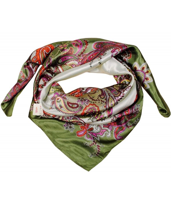 MEYKISS Women's Floral Print Silk Kerchief Square Bandana Scarf - Army Green - C611ANK33RP