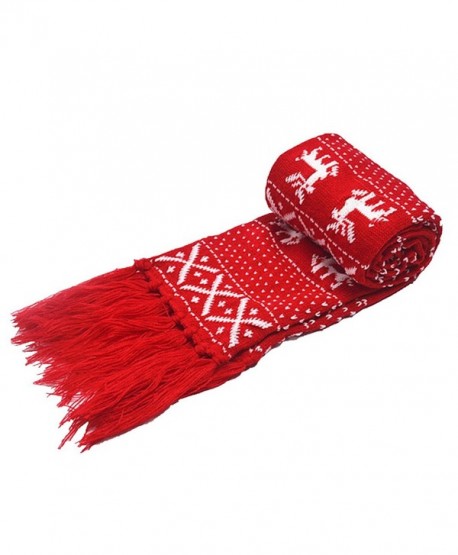 Monique Unisex Christmas Snow Deer Crochet Knitting Scarf Winter Jacquard Weave Scarves Wraps Shawls - Red - CV186M86NE7