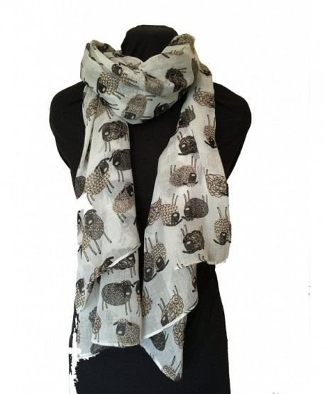 Pamper Yourself Now Women's Sketched Sheep Design Long Scarf - White - CI1271BU5HZ